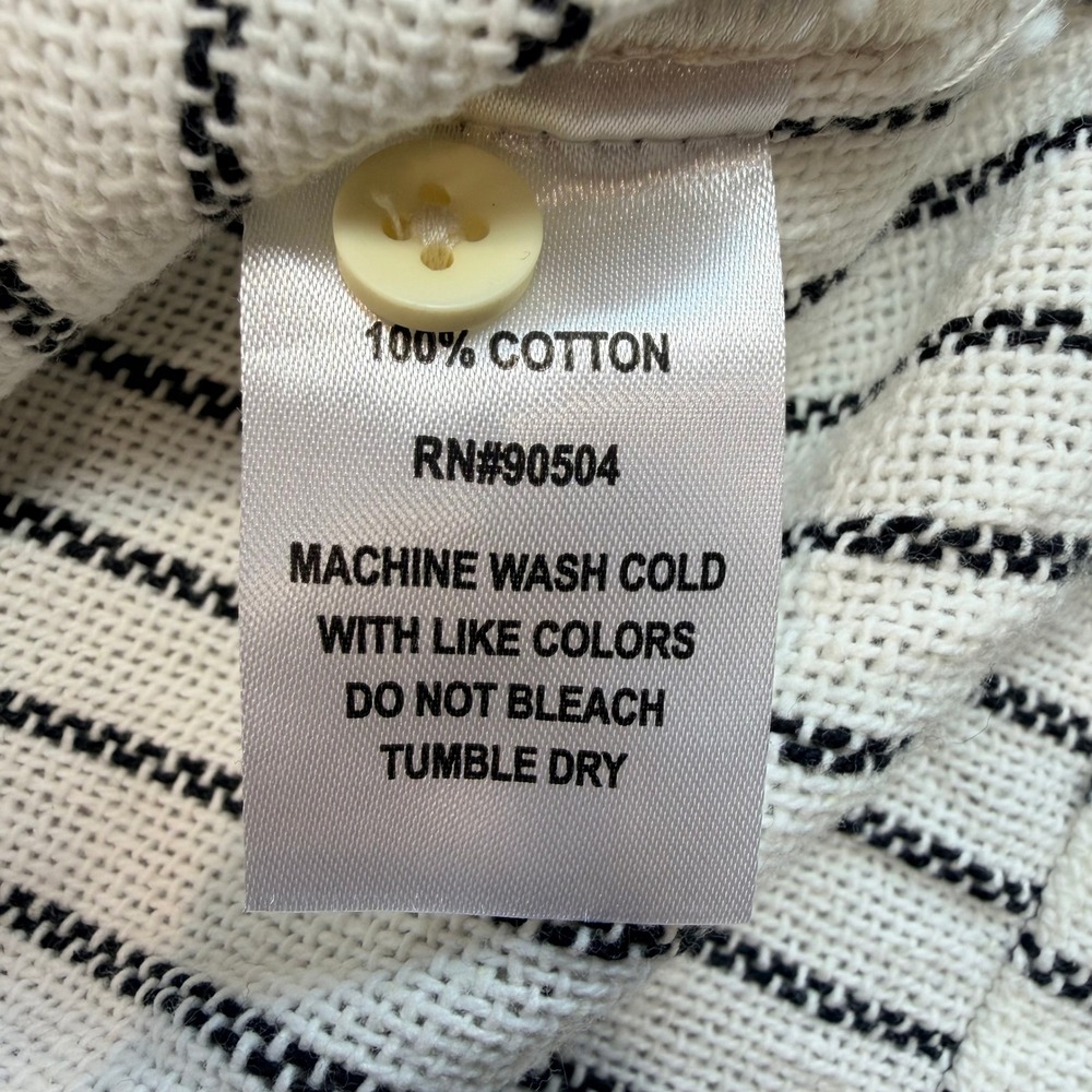 VSTR Mens Button Down Shirt Striped Knit Short Sleeve Cotton White Black S - Picture 7 of 7
